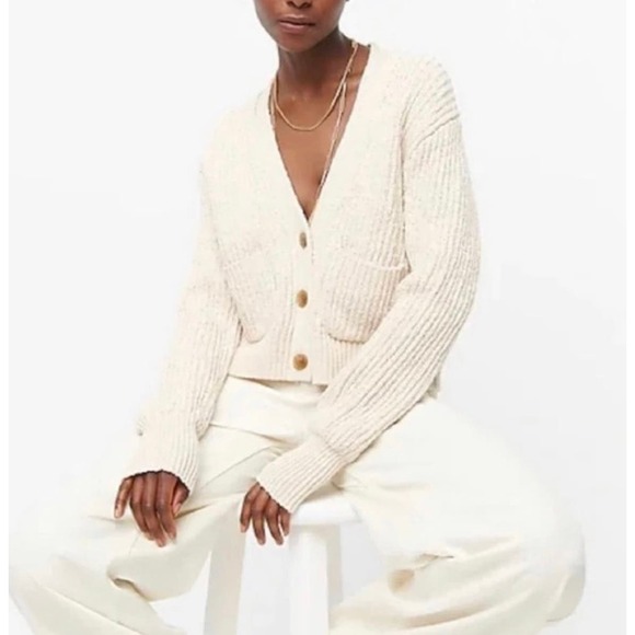 J. Crew Sweaters - J. Crew Beach Cardigan Cropped Patch Pocket Heavy Knit Sweater NEW Size Large